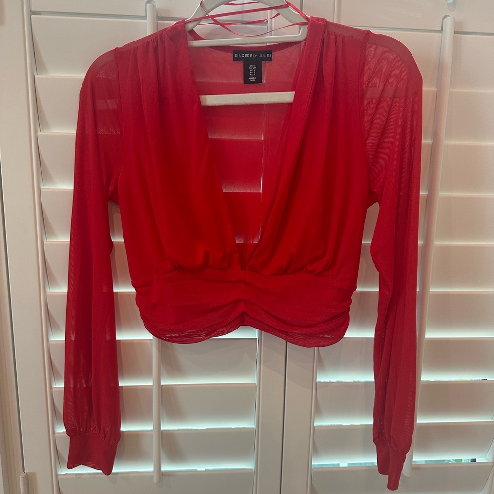Sincerely Jules Red Sheer Blouse